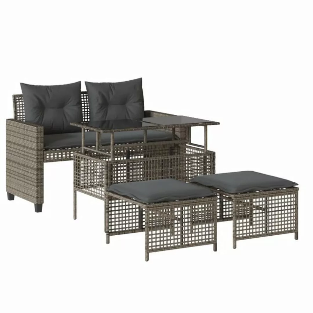 vidaXL Loungesofa 4-tlg. Garten-Sofagarnitur mit Kissen Grau Poly Rattan Gl günstig online kaufen