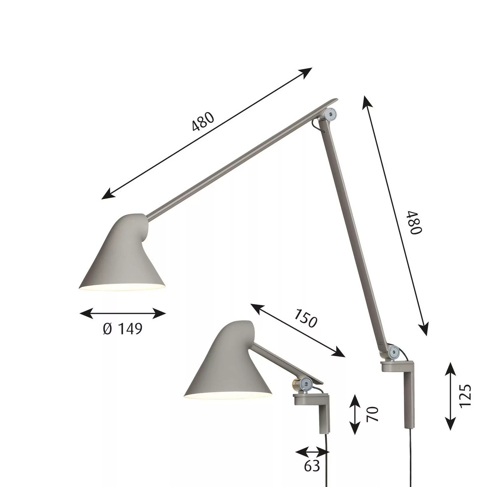 Louis Poulsen NJP LED-Wandlampe Arm lang, hellgrau günstig online kaufen