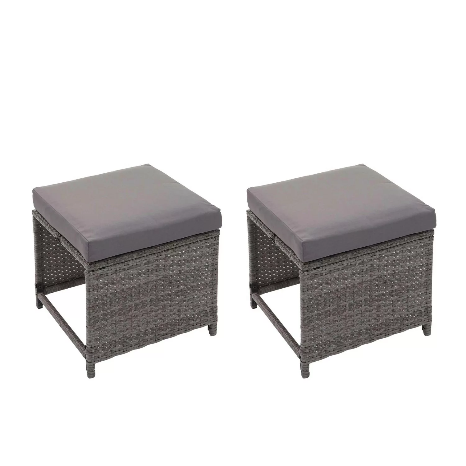 MCW 2x Poly-Rattan Hocker G16 Grau Kissen Dunkelgrau günstig online kaufen