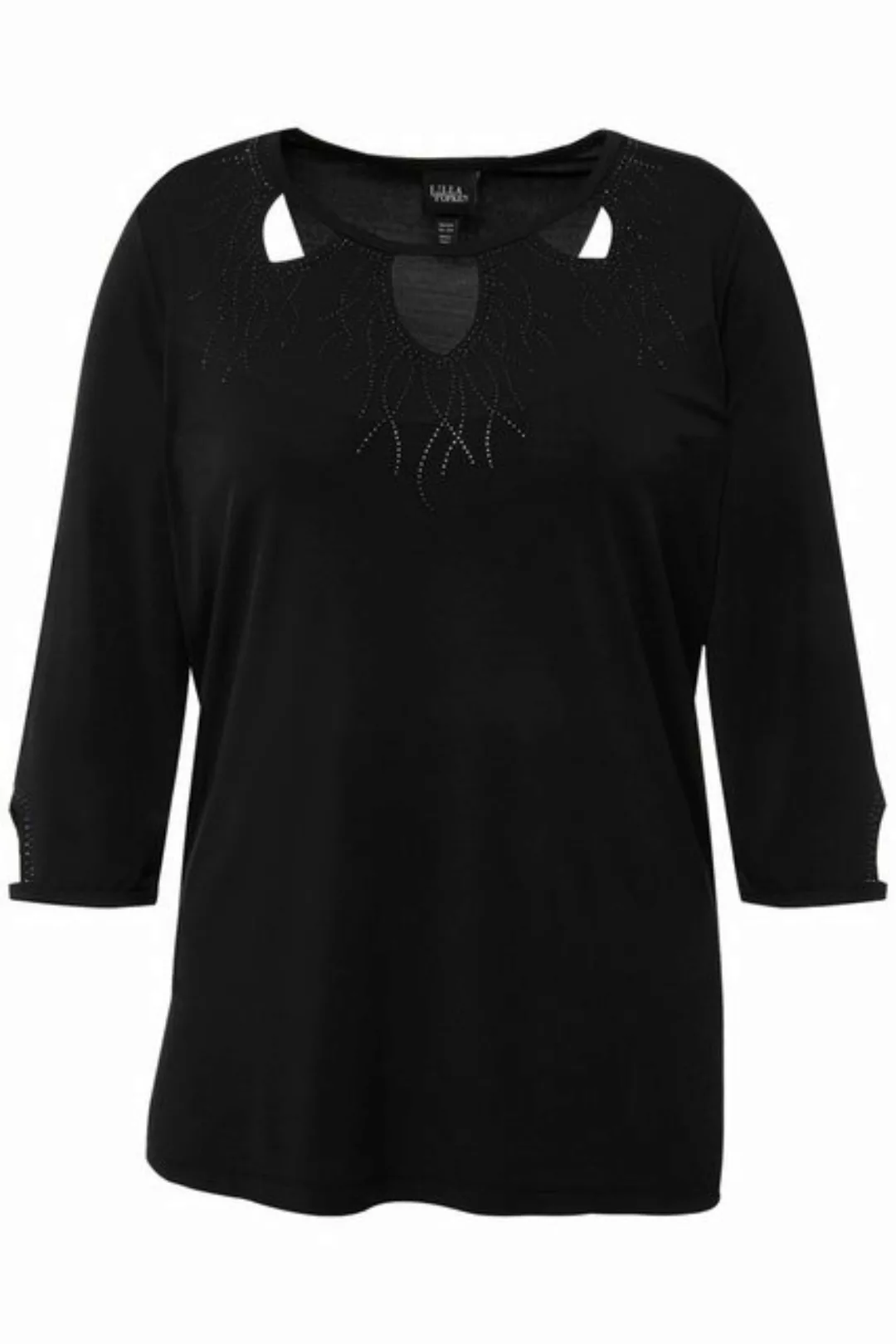 Ulla Popken Rundhalsshirt Shirt Cut-Outs Ziersteine Rundhals A-Linie 3/4-Ar günstig online kaufen