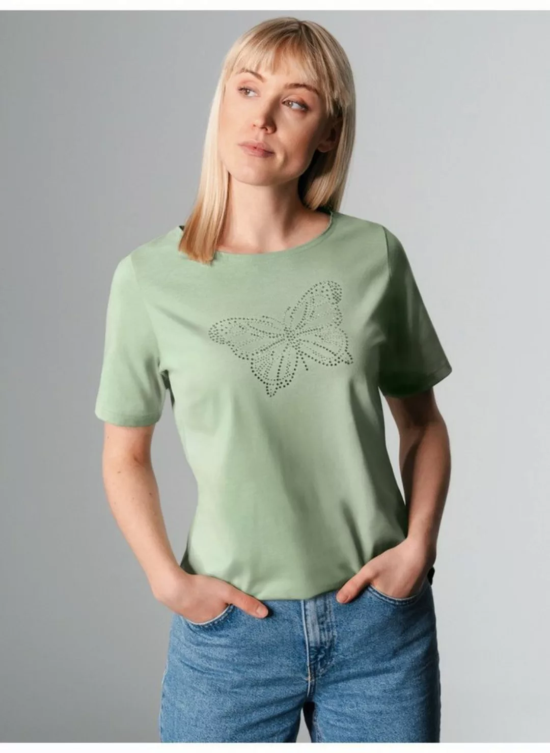 Trigema T-Shirt TRIGEMA T-Shirt mit Schmetterling aus Strasssteinen (1-tlg) günstig online kaufen