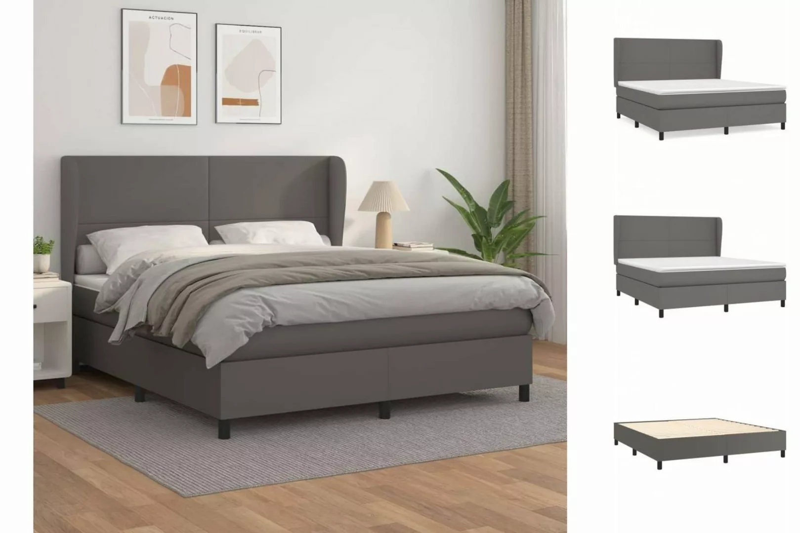 vidaXL Bettgestell Boxspringbett mit Matratze Grau 160x200 cm Kunstleder Be günstig online kaufen