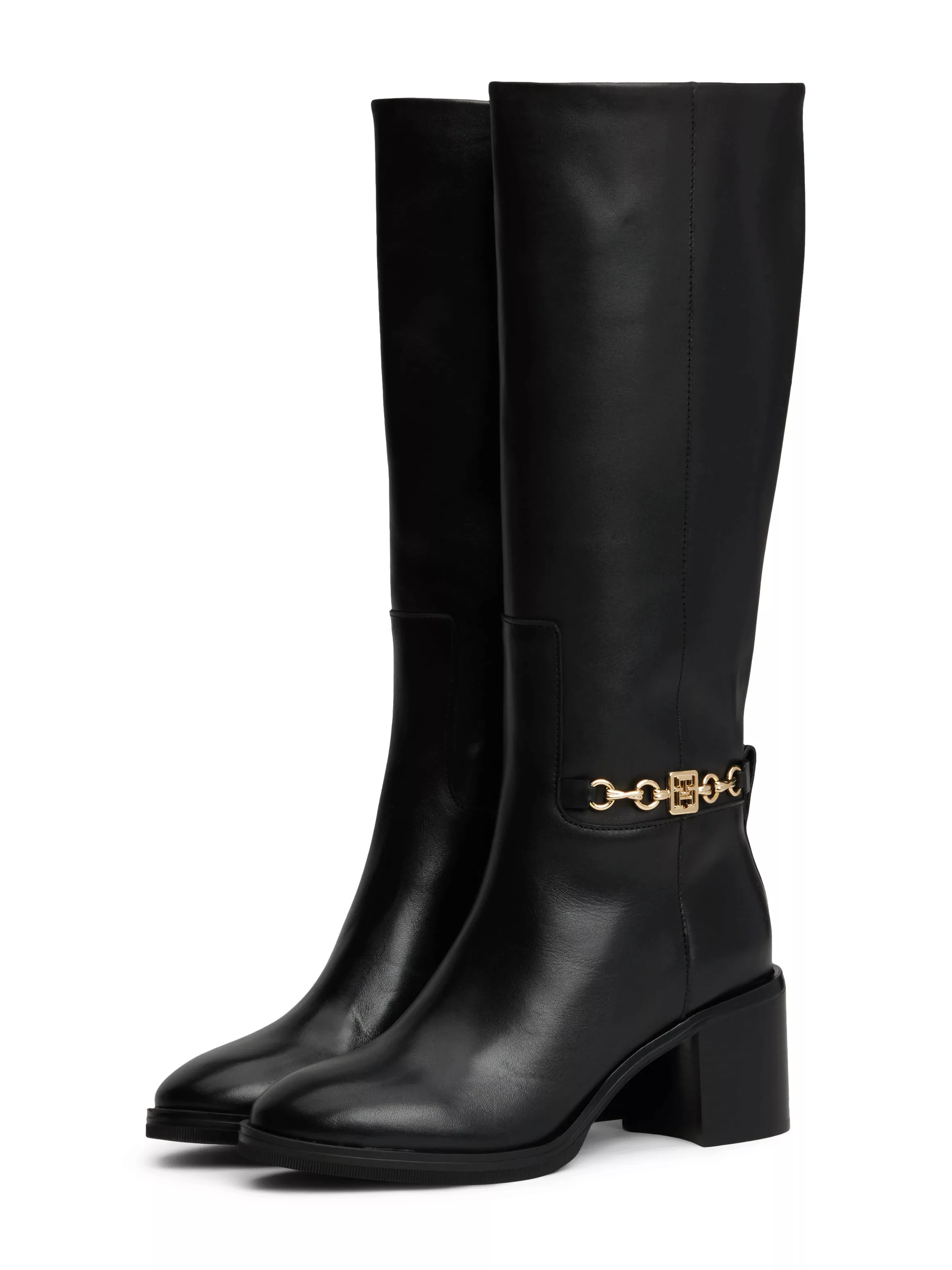 Tommy Hilfiger Stiefel "TH CHAIN LEATHER LONG BOOT", Blockabsatz, Langschaf günstig online kaufen