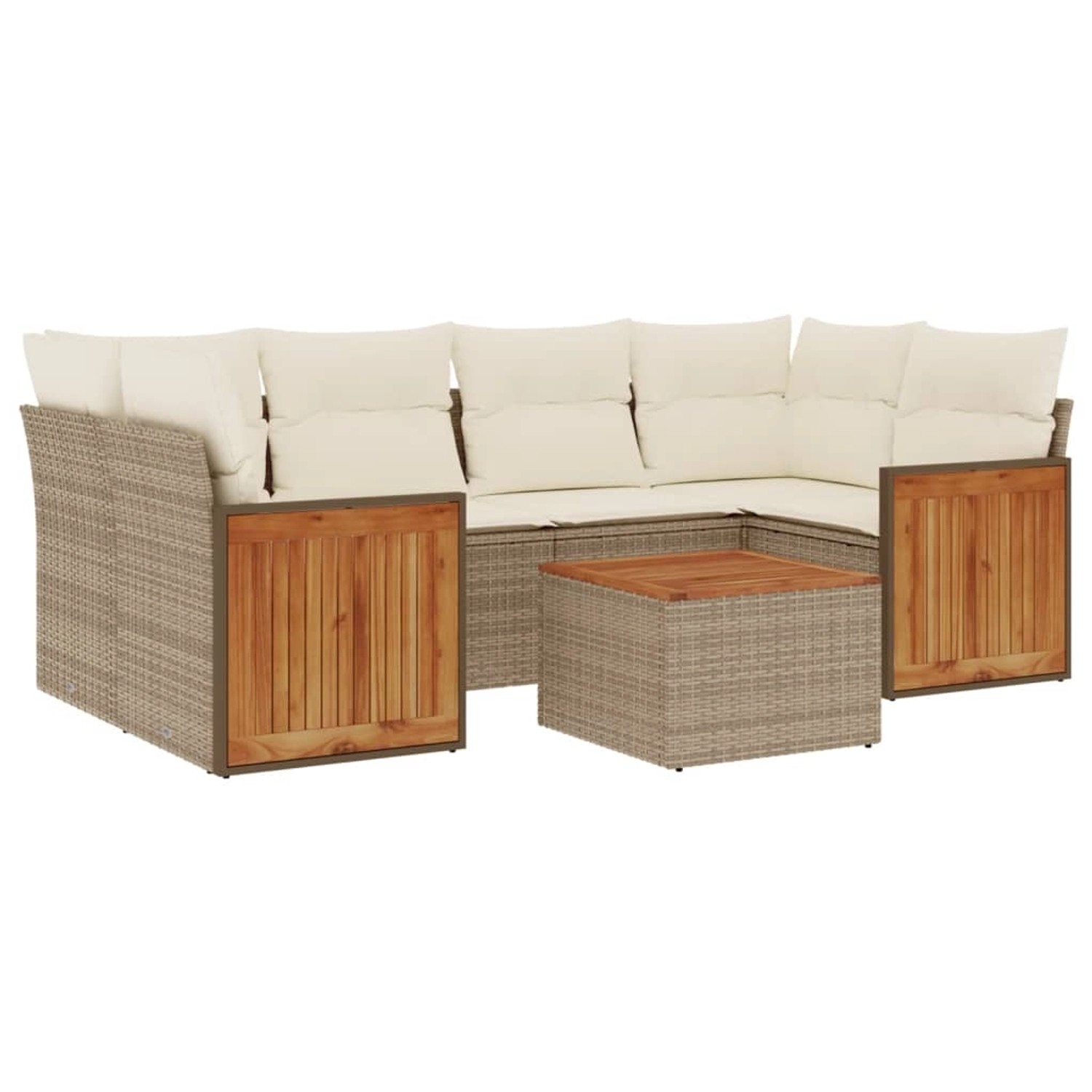 vidaXL 7-Tlg Garten-Sofagarnitur mit Kissen Beige Poly Rattan 3227479 günstig online kaufen
