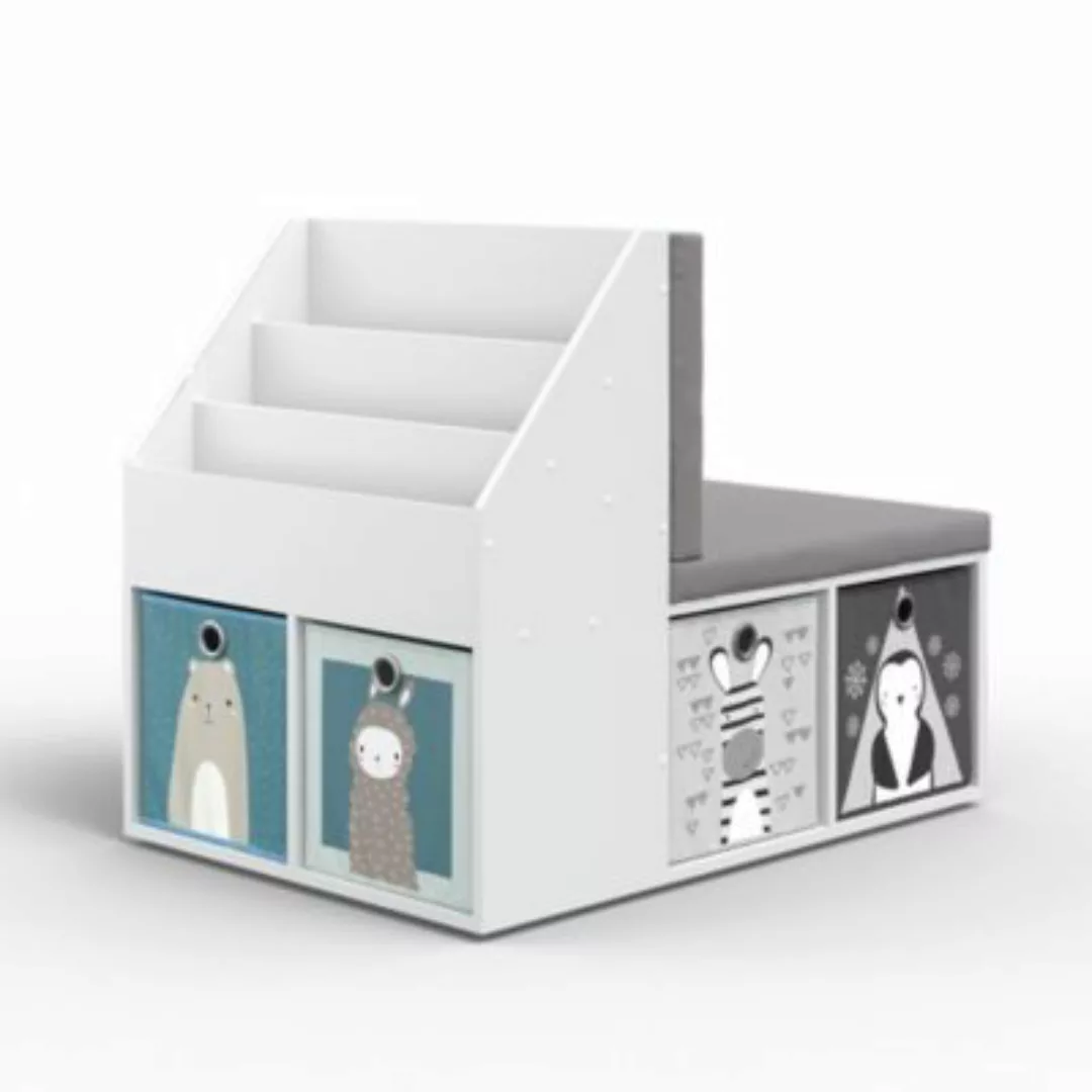Vicco Kinderregal ONIX mit Sitzbank und 6 Faltboxen weiß günstig online kaufen