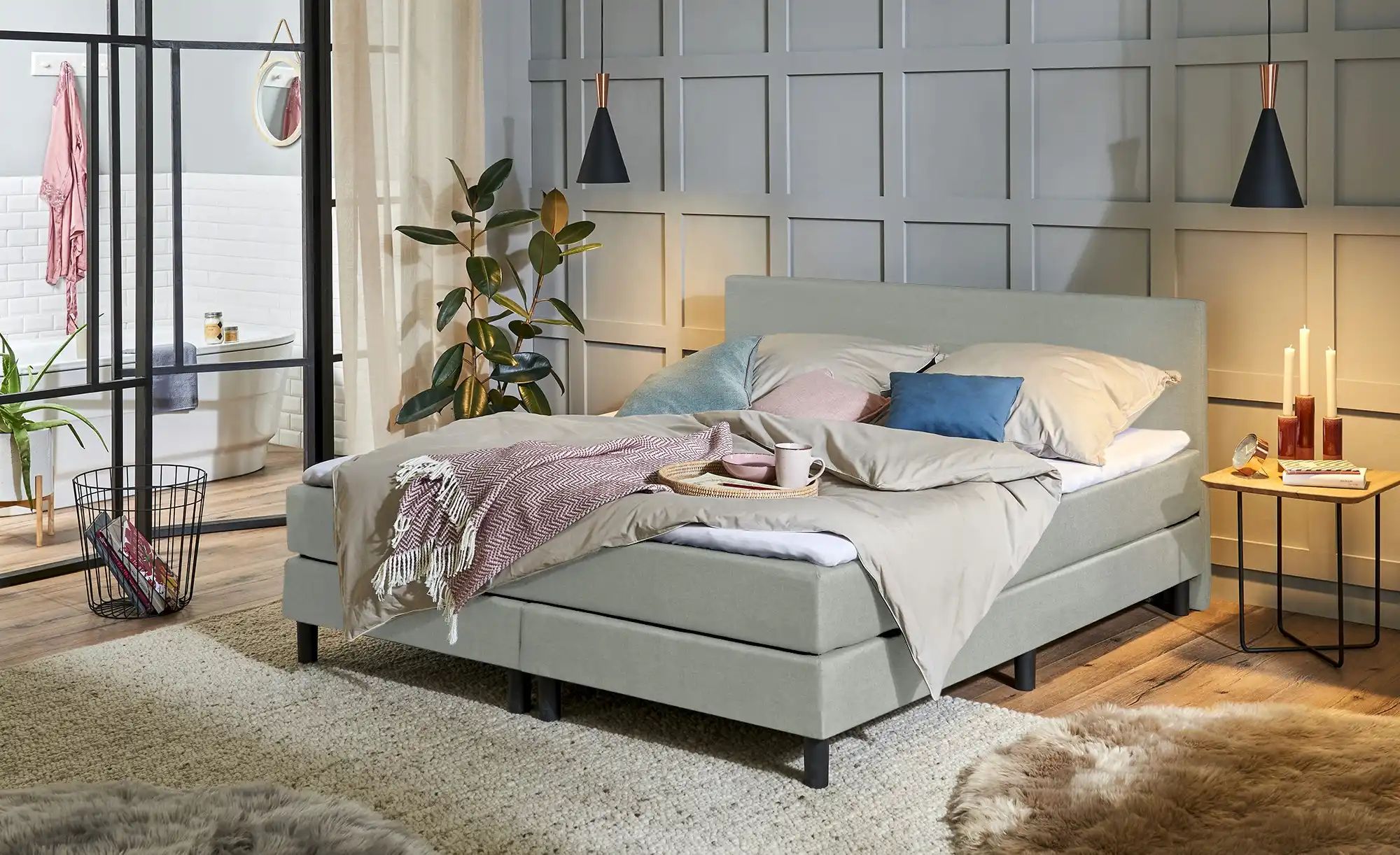 Boxspringbett  Cisano ¦ grau ¦ Maße (cm): B: 140 H: 91 Betten > Einzelbette günstig online kaufen