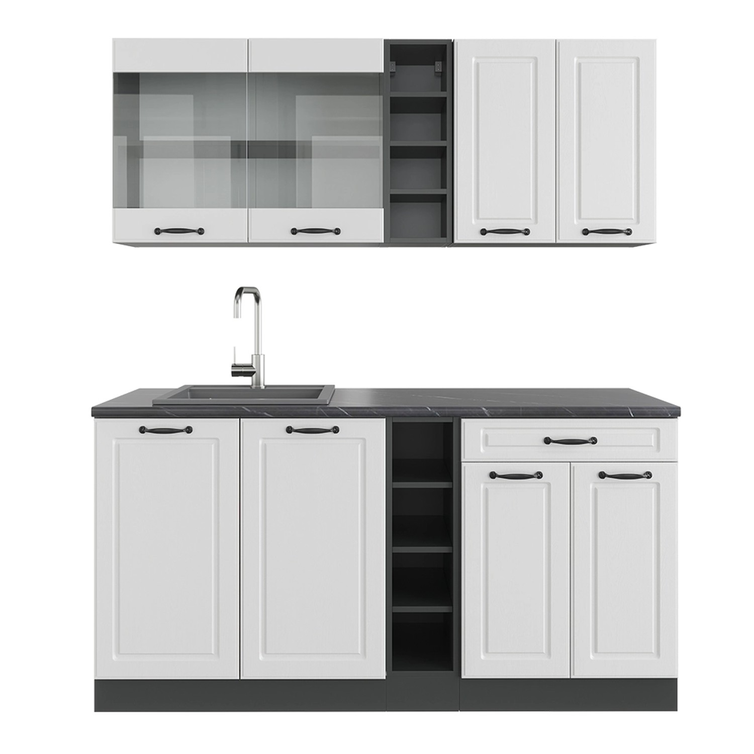 Vicco R-Line Singleküche Weiß Landhaus/Anthrazit 160 cm AP Anthrazit günstig online kaufen