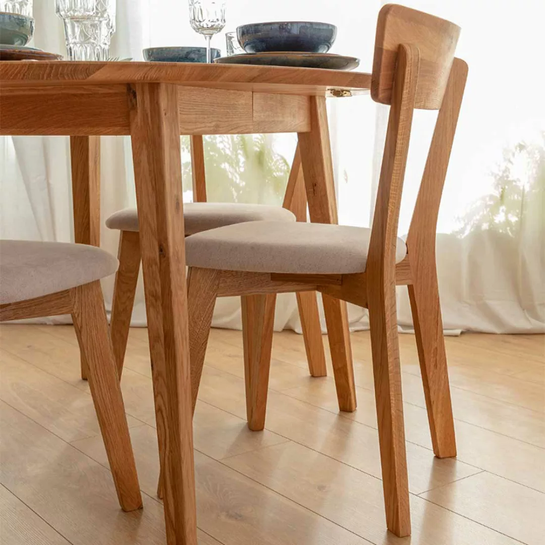 Holz Stuhl Set Esstisch in Wildeichefarben und Beige modernes Design günstig online kaufen