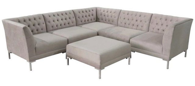 Xlmoebel Ecksofa Ecksofa Chesterfield 2-teiliges Set Hocker Textil Stoff Co günstig online kaufen