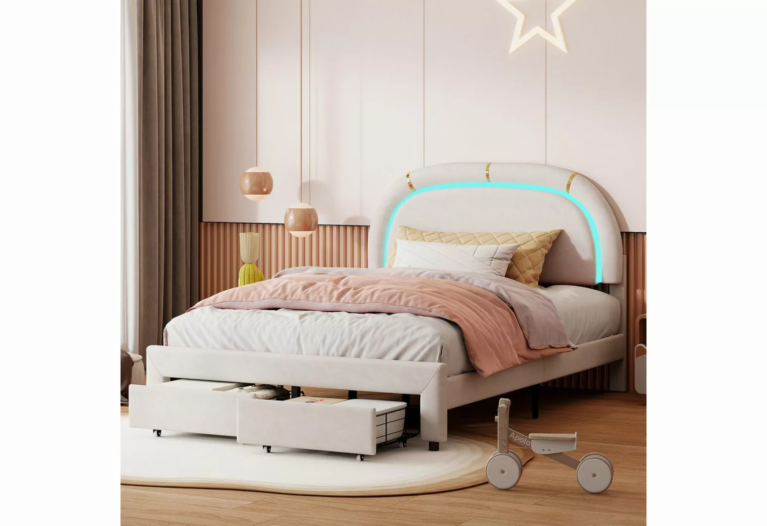 Furnishings Home Stauraumbett Polsterbett Jugendbett Stylisches LED (Verste günstig online kaufen