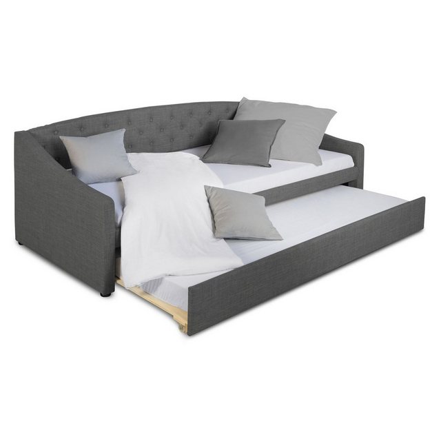 Homestyle4u Polsterbett 90x200 mit Schlaffunktion Einzelbett Tagesbett Grau günstig online kaufen