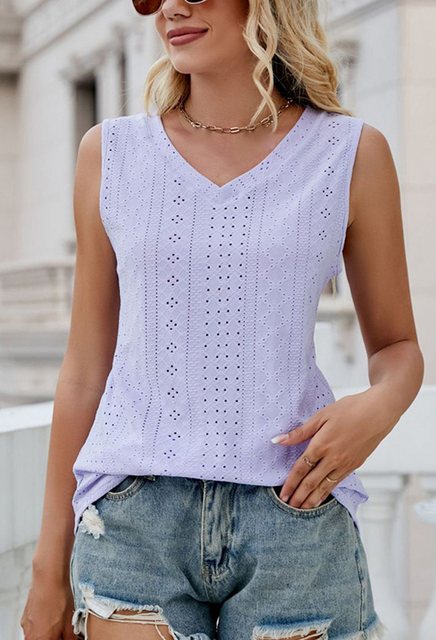 CHENIN T-Shirt Damen Tank Top Sommer Top Basic Vest mit Loch, hohl, V-Aussc günstig online kaufen