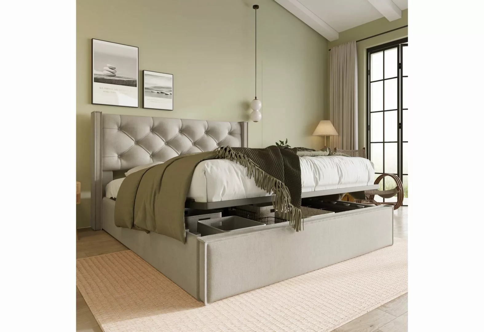 Sweiko Polsterbett (Doppelbett mit Kopfteil und Lattenrost, Stauraumfunktio günstig online kaufen