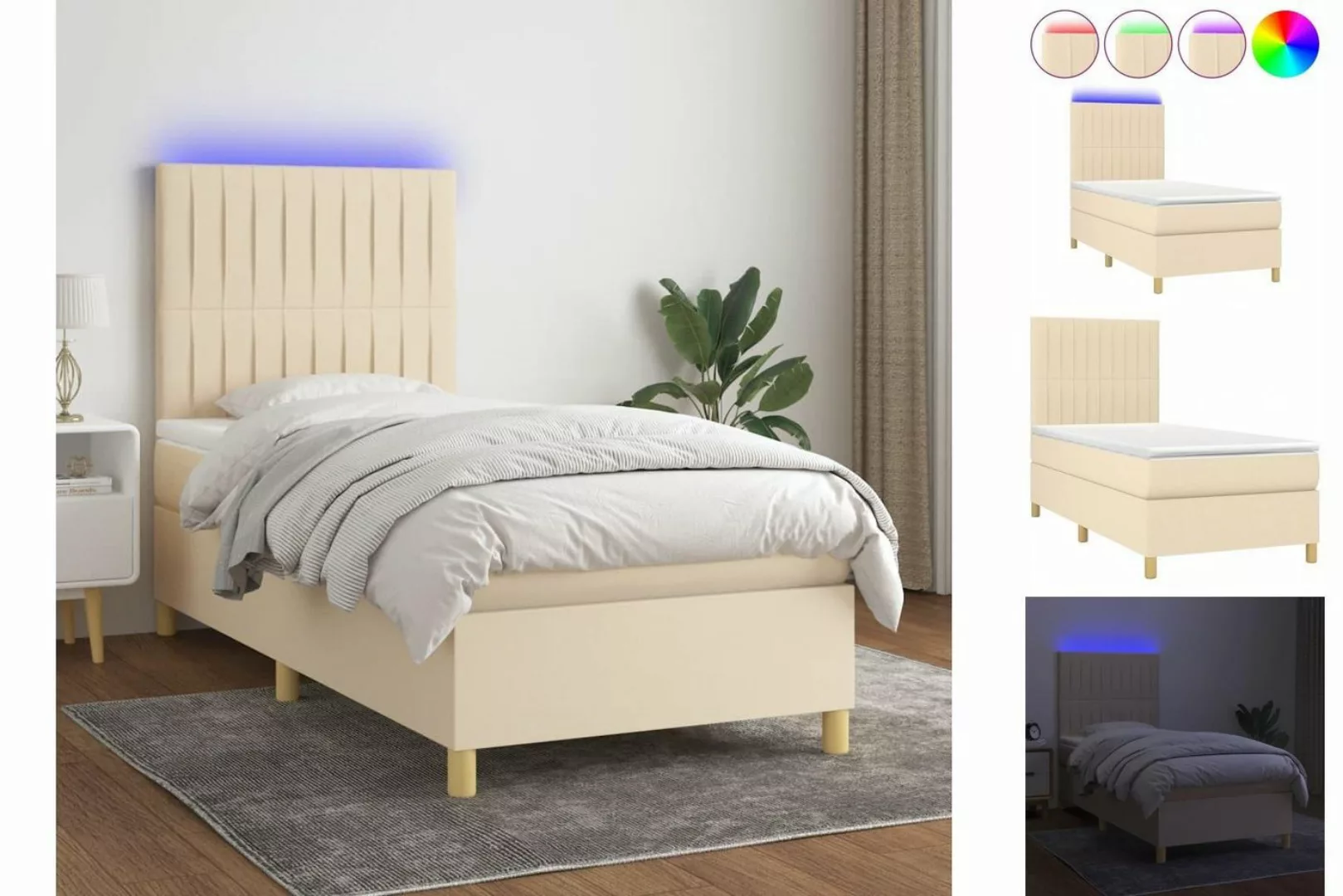 vidaXL Boxspringbett (100 x 200 cm, Streifen Vertikal, Creme), mit LED günstig online kaufen