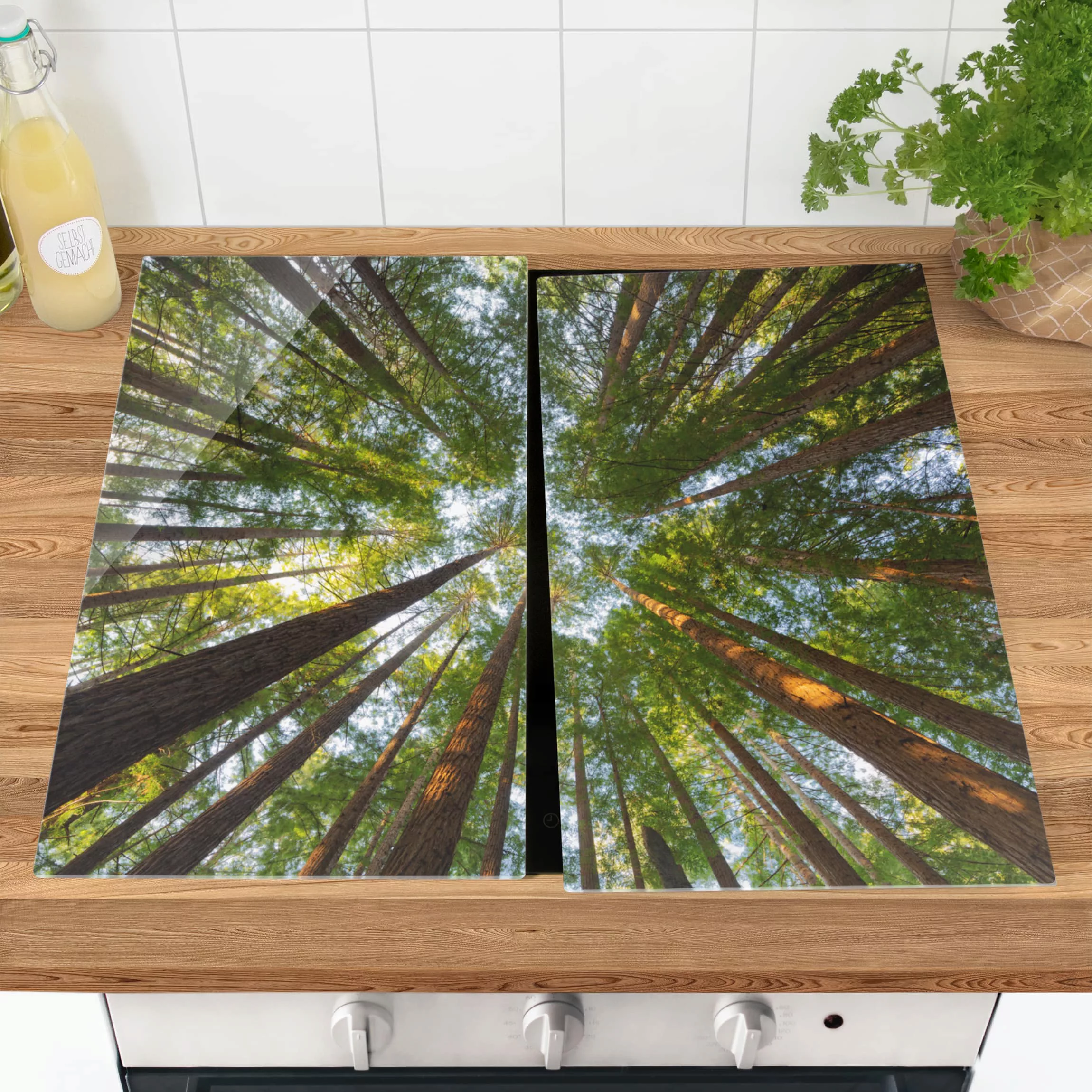 2-teilige Herdabdeckplatte Glas Natur & Landschaft Mammutbaum Baumkronen günstig online kaufen
