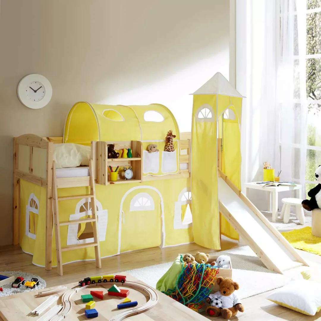 Kinderhochbett mit Rutsche Kiefer Massivholz günstig online kaufen
