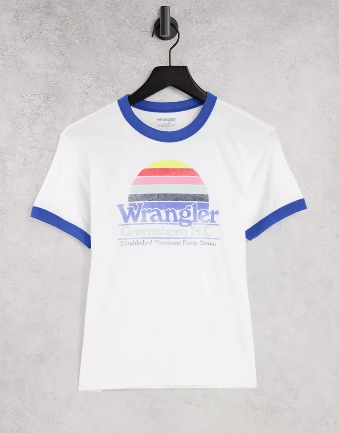 Wrangler – Legeres Ringer-T-Shirt in Weiß mit Logo günstig online kaufen