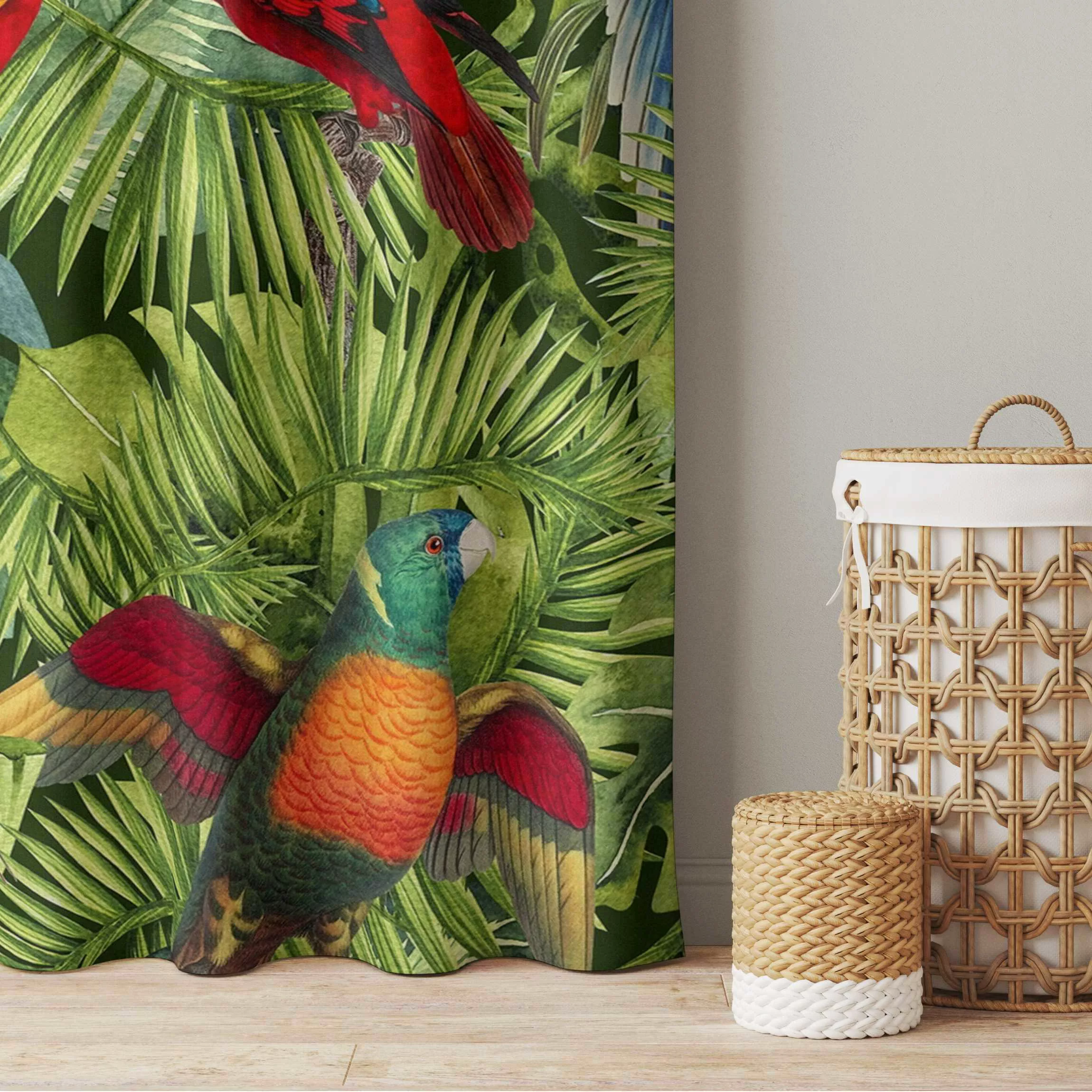 Vorhang Bunte Collage - Papageien im Dschungel günstig online kaufen