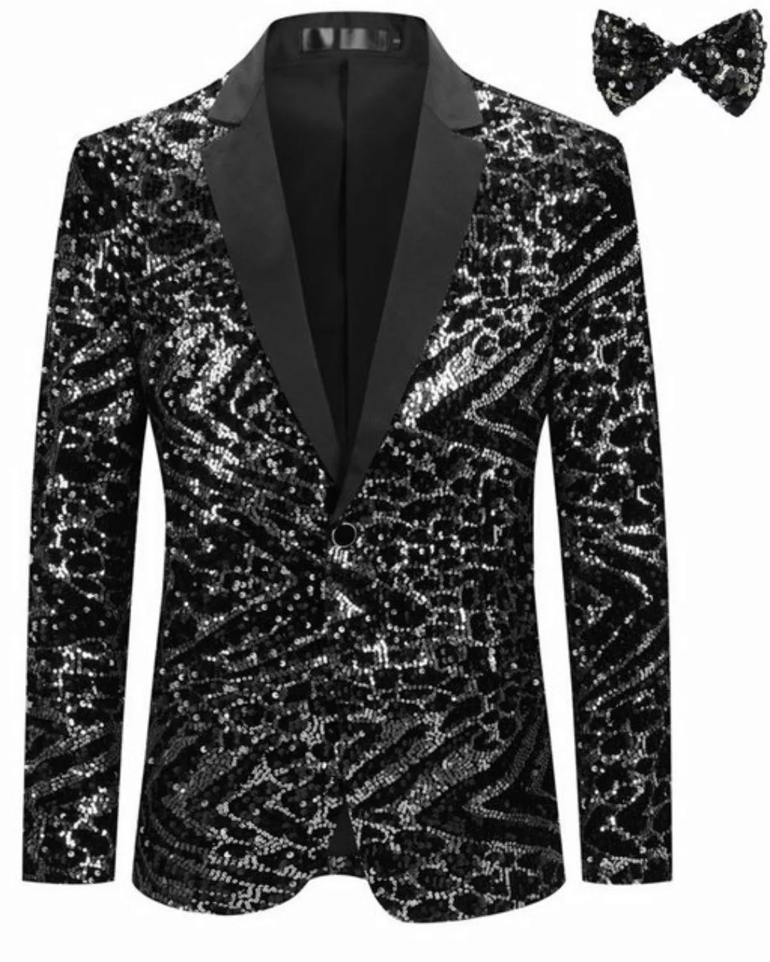 Allthemen Sakko Smokingjacke mit Pailletten Sakko Gold Blazer für Party günstig online kaufen