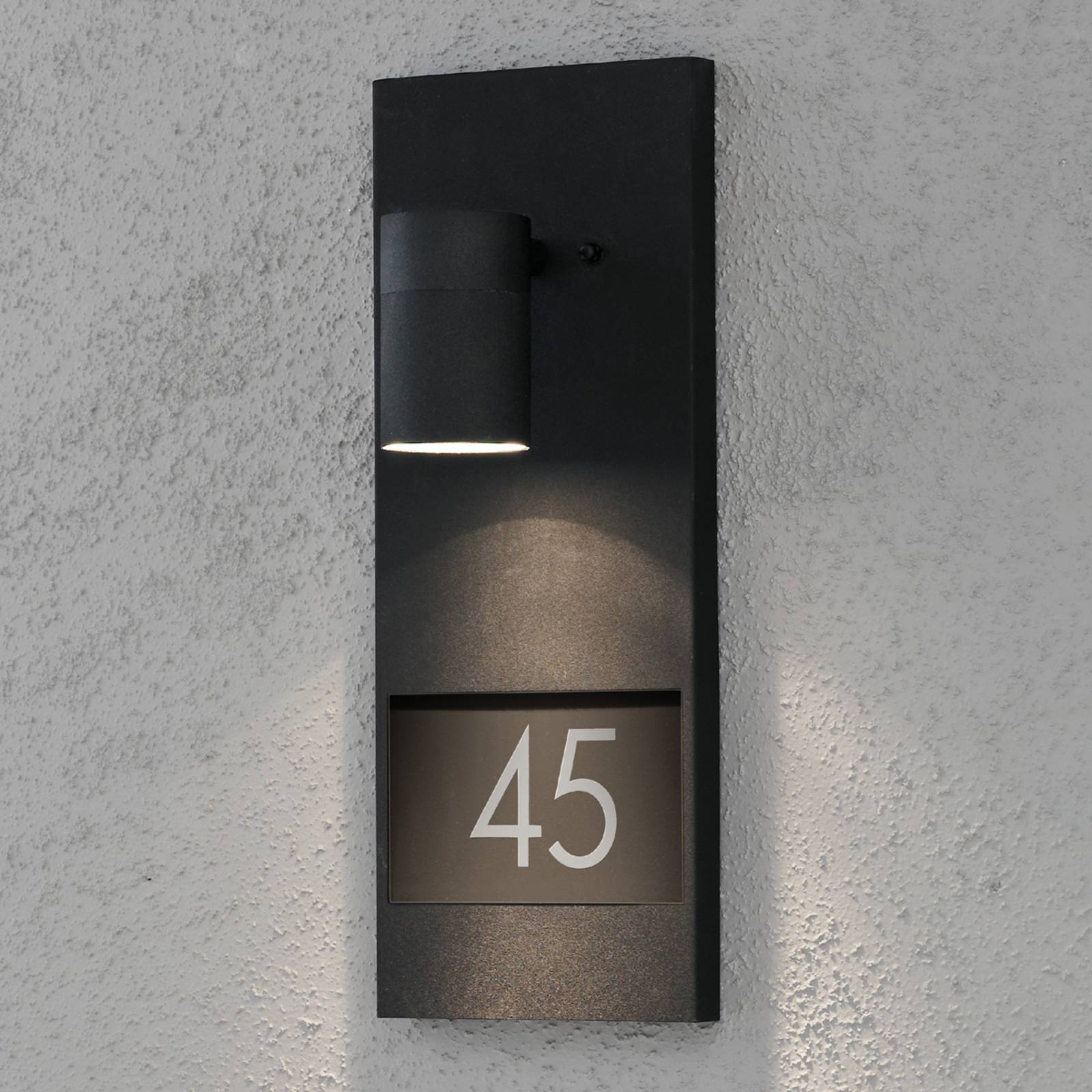 Stilvolle Wandleuchte Modena mit Hausnummer aus Aluminium in schwarz und Gl günstig online kaufen