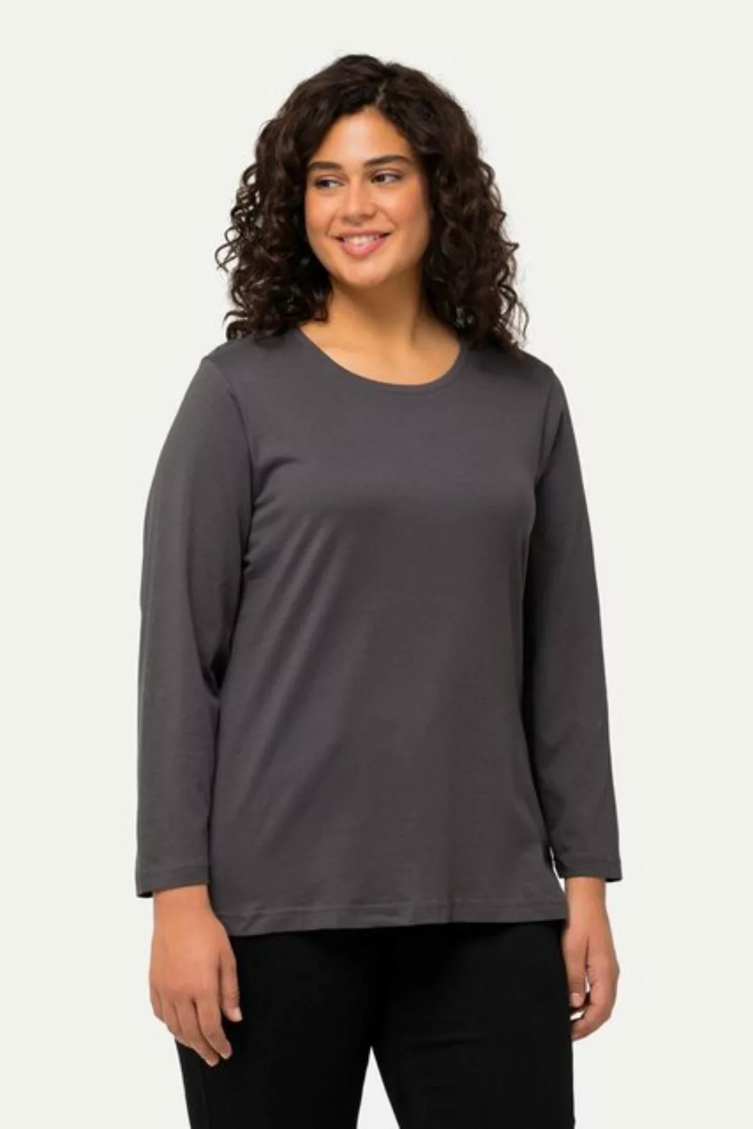 Ulla Popken Rundhalsshirt T-Shirt Slim Rundhalsausschnitt Langarm günstig online kaufen