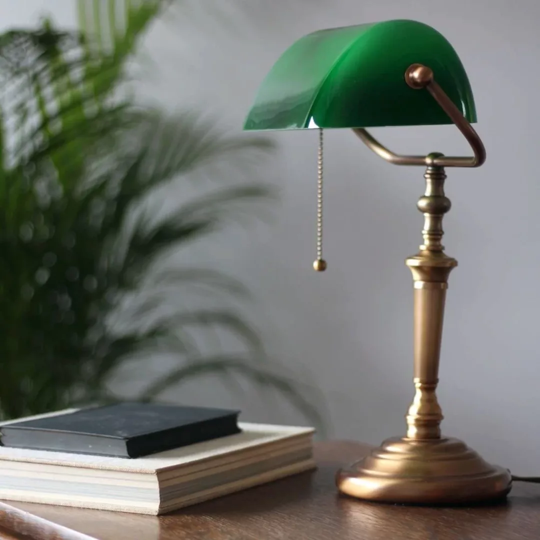 Schreibtischlampe Ancilla, Glasschirm, bronze/grün günstig online kaufen