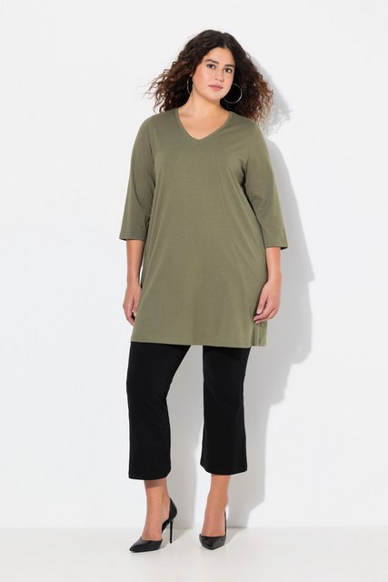 Ulla Popken Longshirt Longshirt Ziernähte A-Linie V-Ausschnitt 3/4-Arm günstig online kaufen