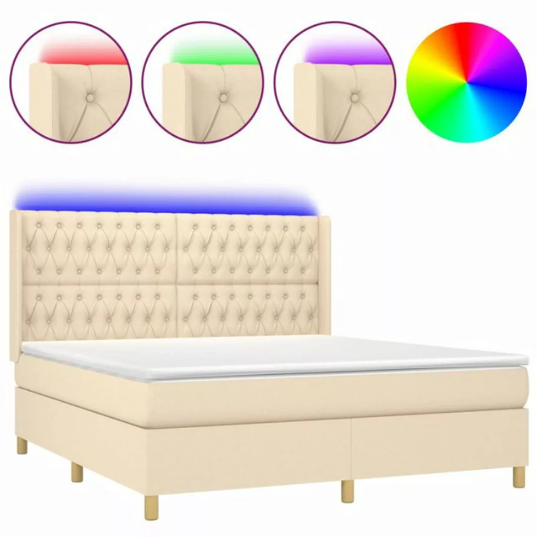 vidaXL Boxspringbett Boxspringbett mit Matratze LED Creme 180x200 cm Stoff günstig online kaufen