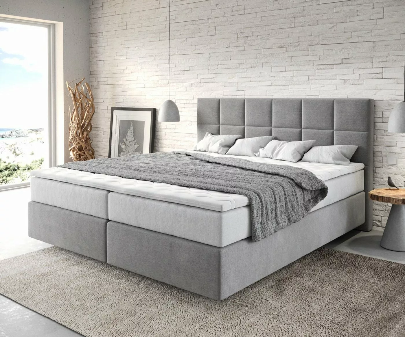 DELIFE Boxspringbett Dream-Fine, Mikrofaser Grau 180x200 cm mit TFK Matratz günstig online kaufen