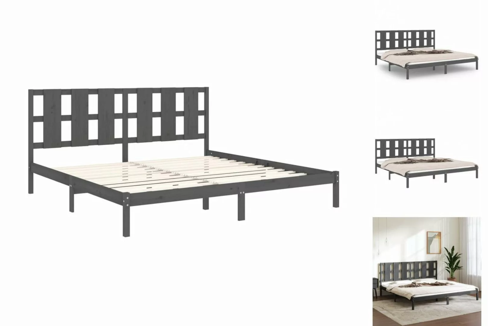 vidaXL Bettgestell Massivholzbett Grau Kiefer 200x200 cm Bett Bettgestell D günstig online kaufen