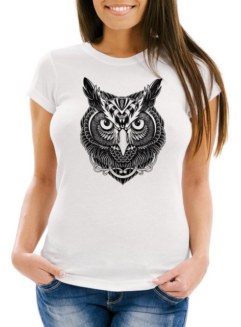 Neverless Print-Shirt Damen T-Shirt Eule Slim Fit Neverless® mit Print günstig online kaufen