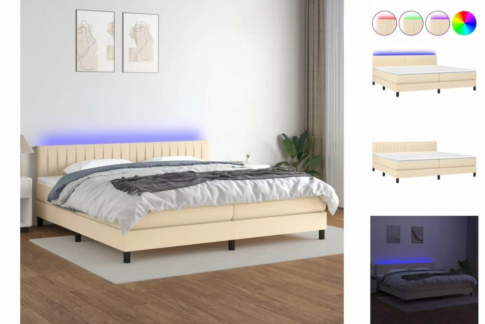 vidaXL Boxspringbett Boxspringbett mit Matratze LED Creme 200x200 cm Stoff günstig online kaufen