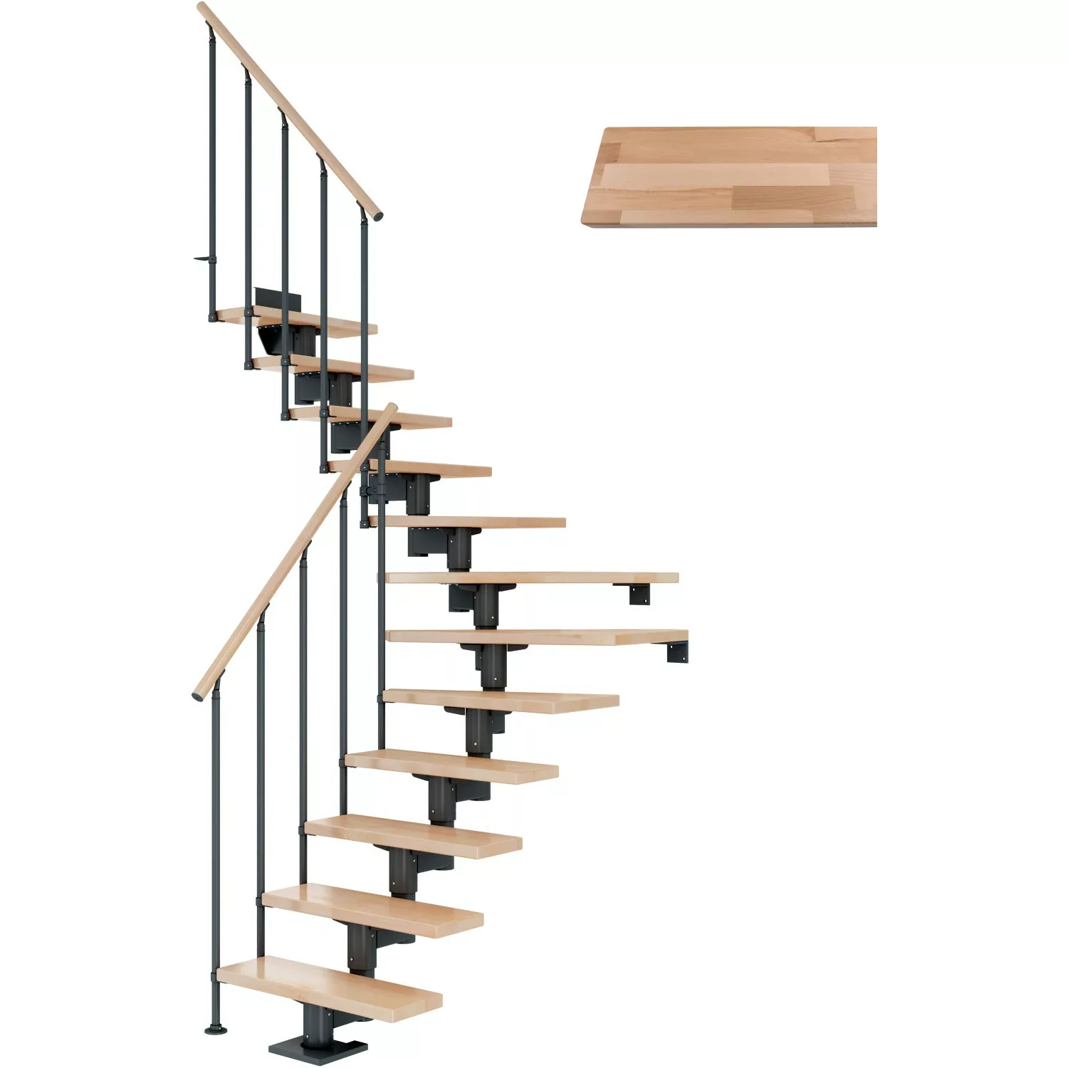 Dolle Mittelholmtreppe Cork Buche Perlgrau GH b. 315 cm 1/4 Gewendelt 75 cm günstig online kaufen