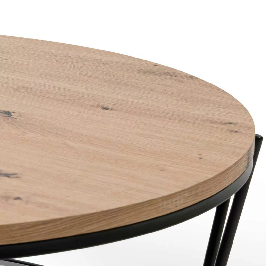 Runder Sofa Tisch in Wildeichefarben und Schwarz 80 cm Durchmesser günstig online kaufen
