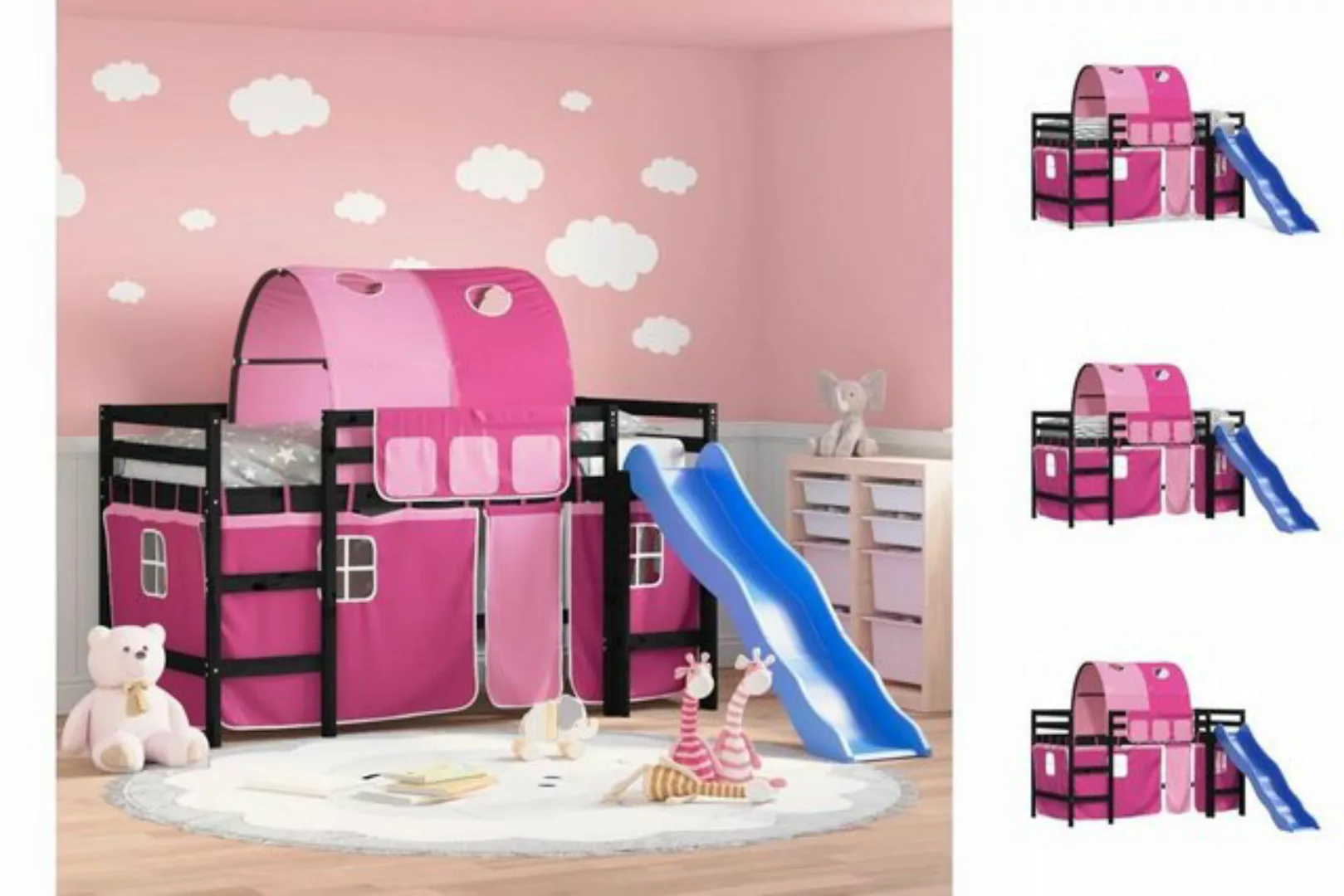 vidaXL Kinderbett Kinderhochbett mit Tunnel Rosa 90x200 cm Massivholz Kiefe günstig online kaufen