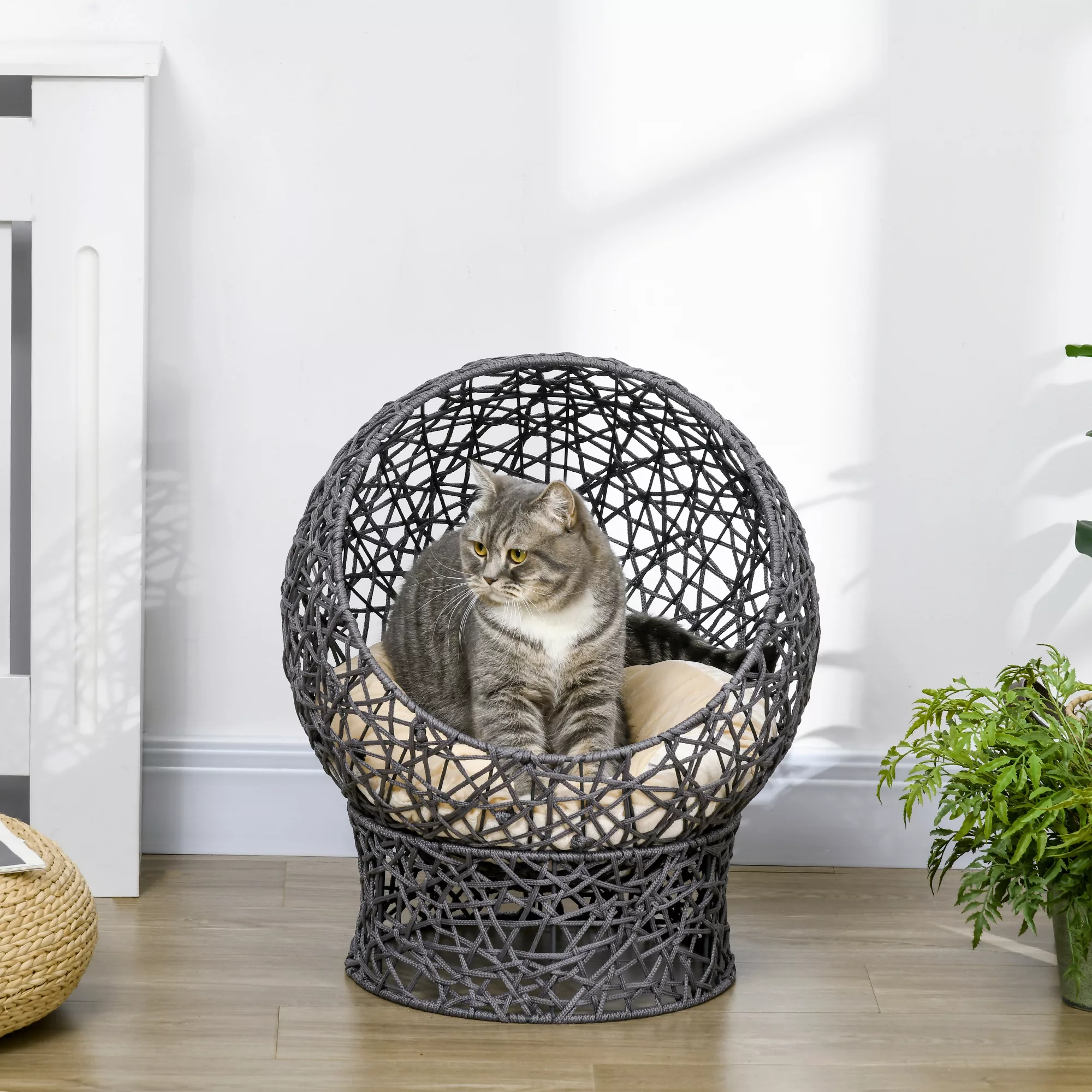 PawHut Katzenbett  Stilvolle Katzenhöhle mit Kissen, aus Polyester-Seil, Vi günstig online kaufen