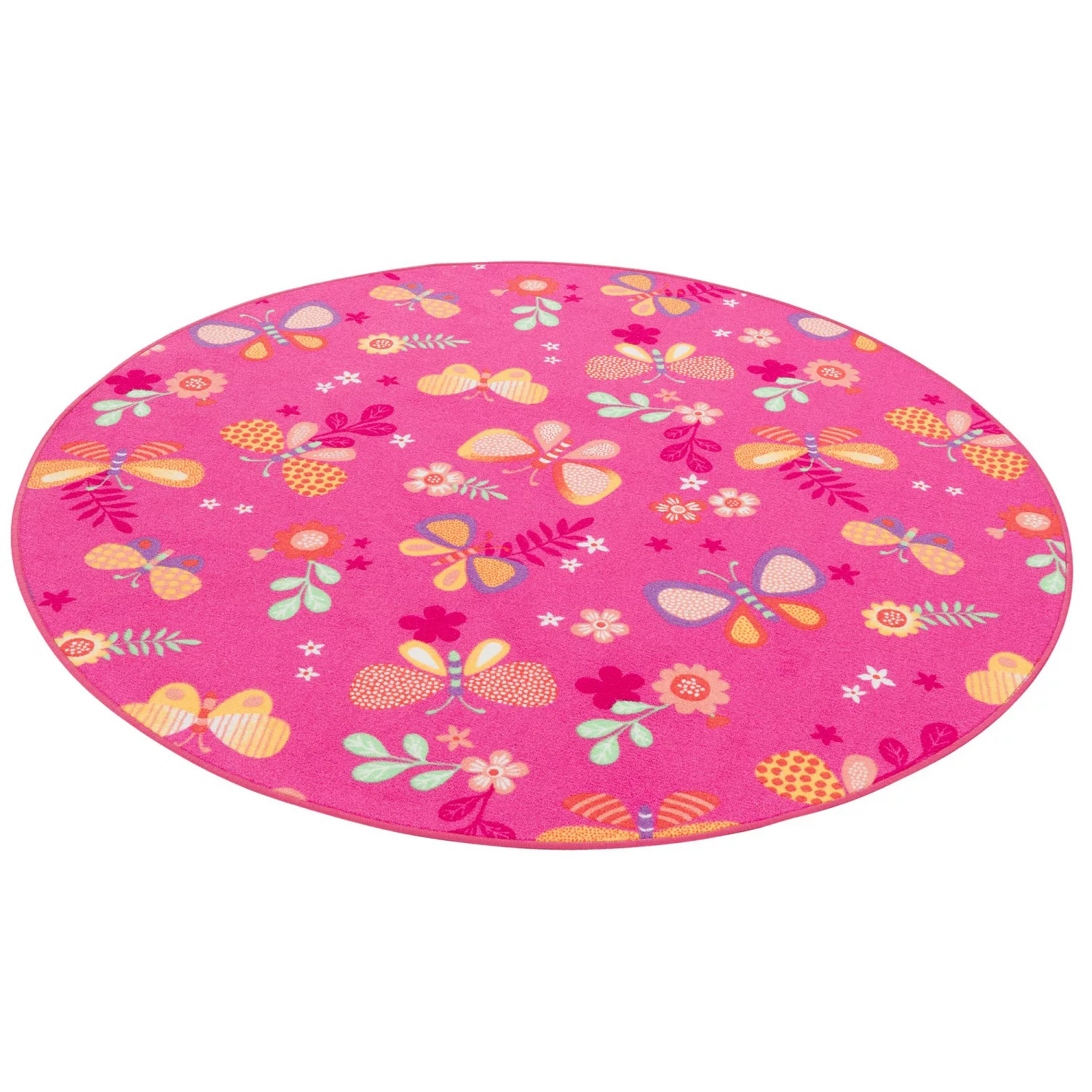 Snapstyle Kinder Spiel Teppich Schmetterling Pink 133cm Rund günstig online kaufen