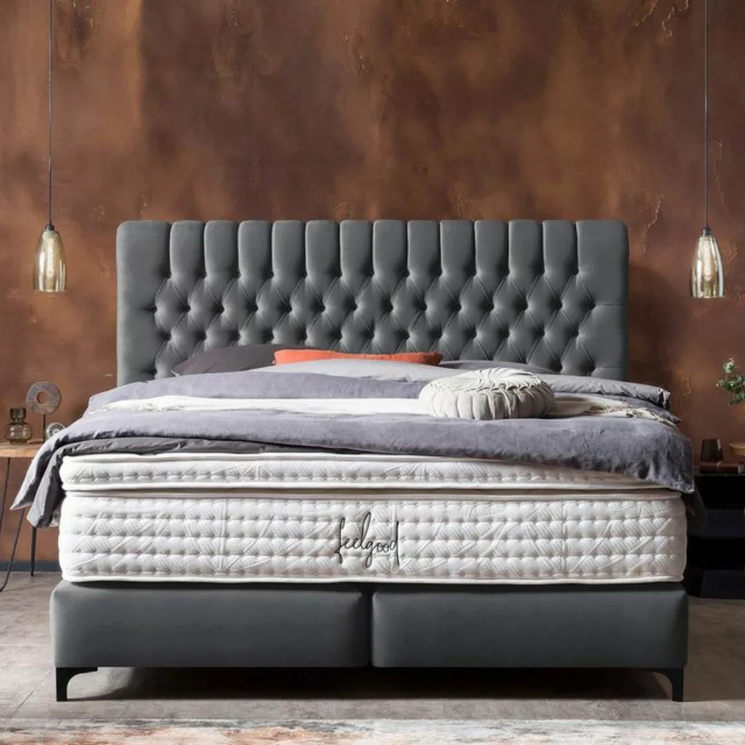 BettCo Boxspringbett Chester (in Dunkelgrau Velours, 180 x 200 cm), Chester günstig online kaufen