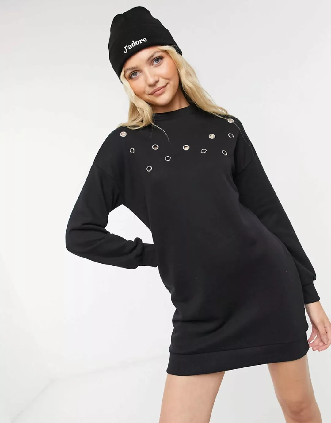 Violet Romance – Sweatshirtkleid in Schwarz mit Ösenverzierung günstig online kaufen