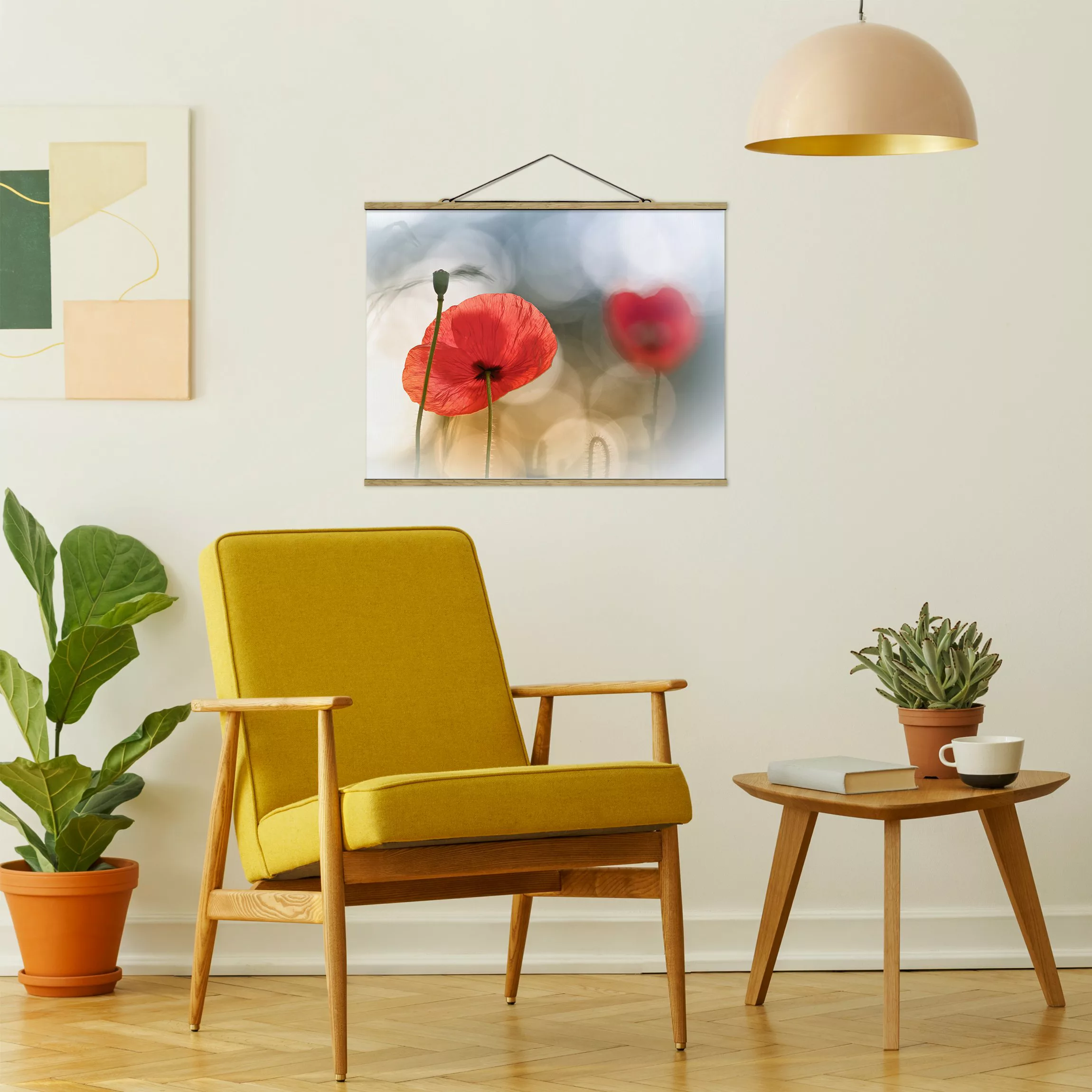 Stoffbild Blumen mit Posterleisten - Querformat Mohnblumen am Morgen günstig online kaufen