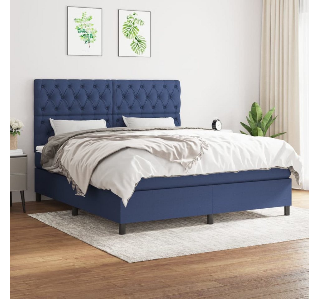 vidaXL Boxspringbett Boxspringbett mit Matratze Blau 160x200 cm Stoff Bett günstig online kaufen