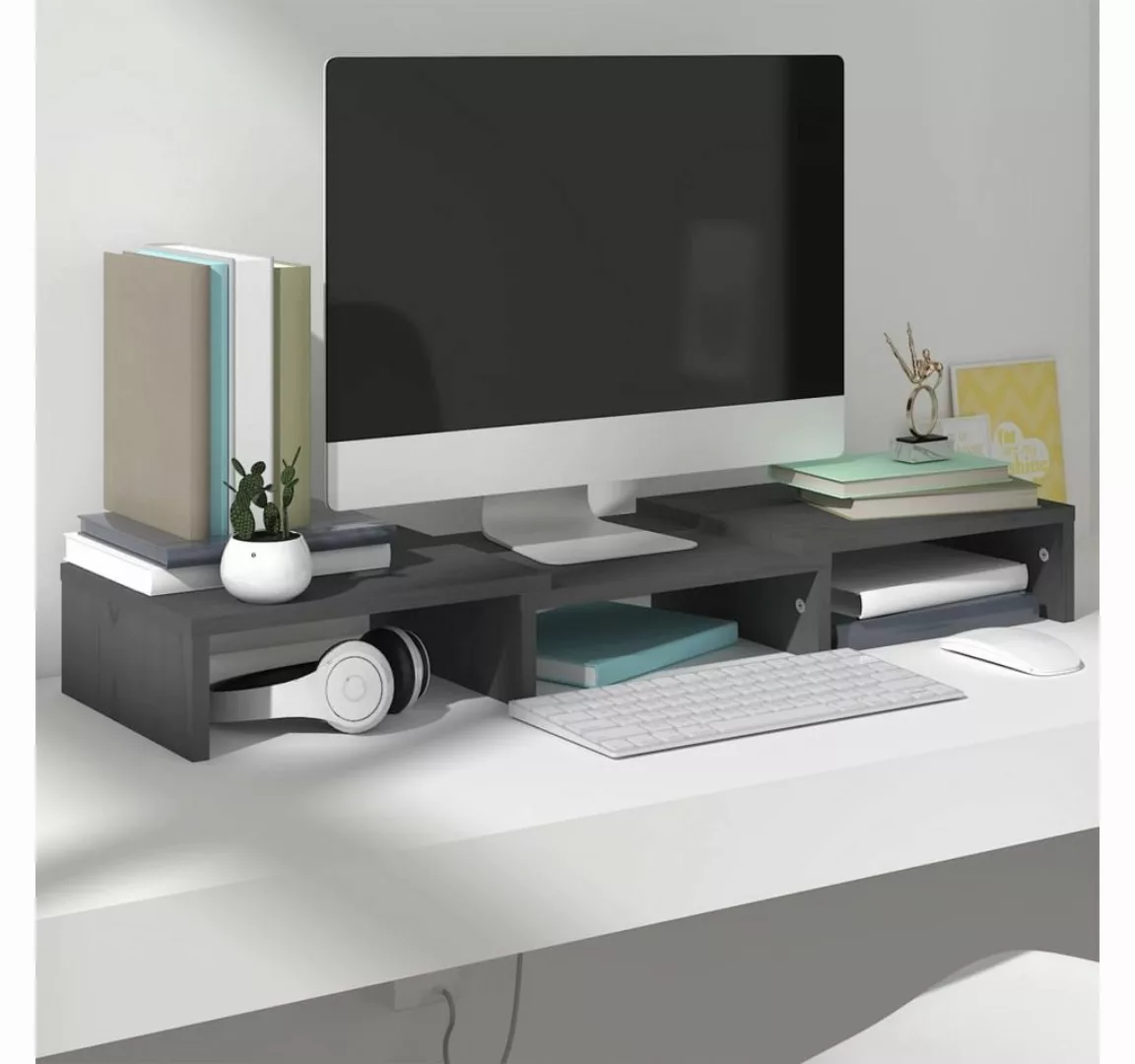 vidaXL TV-Schrank Monitorständer Grau 60x24x10,5 cm Massivholz Kiefer (1-St günstig online kaufen