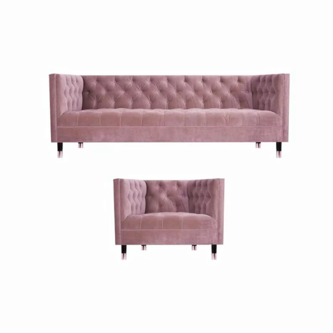 JVmoebel Chesterfield-Sofa Komplett Sofa Dreisitze Couch Design Sessel Mode günstig online kaufen