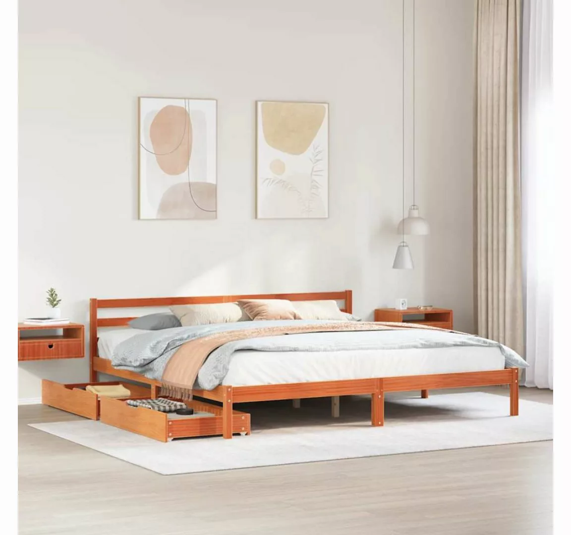 vidaXL Bett, Massivholzbett ohne Matratze Wachsbraun 200x200 Kiefernholz günstig online kaufen