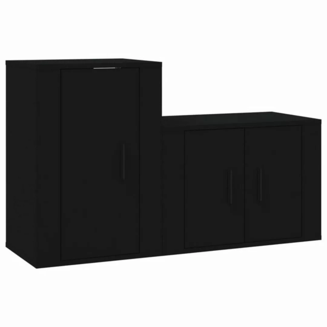 furnicato TV-Schrank 2-tlg. TV-Schrank-Set Schwarz Holzwerkstoff (2-St) günstig online kaufen