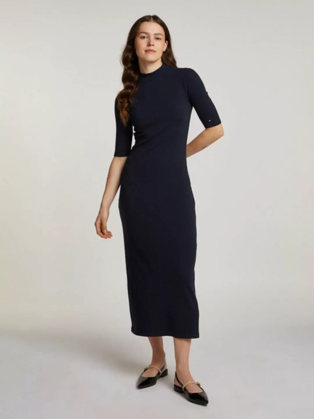 Tommy Hilfiger Midikleid SLIM 5X2 RIB MIDI DRESS 1/2 mit gerippter Struktur günstig online kaufen