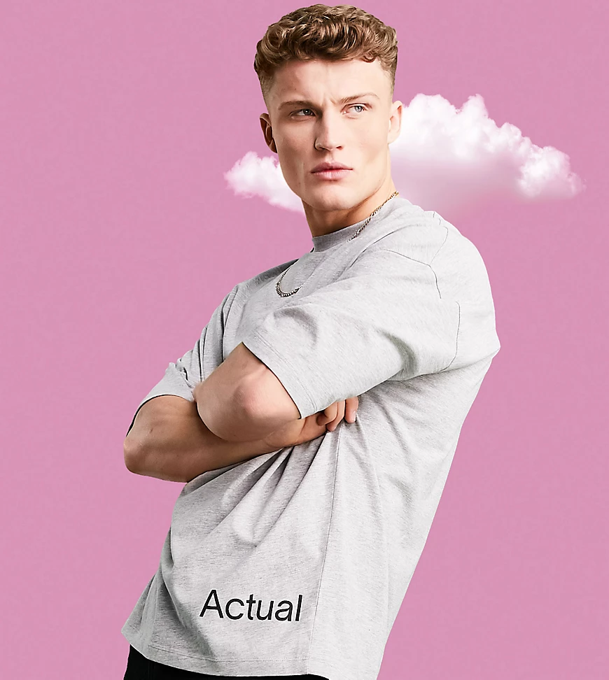 ASOS Actual – Oversize-T-Shirt in Kalkgrau mit Logoprint günstig online kaufen