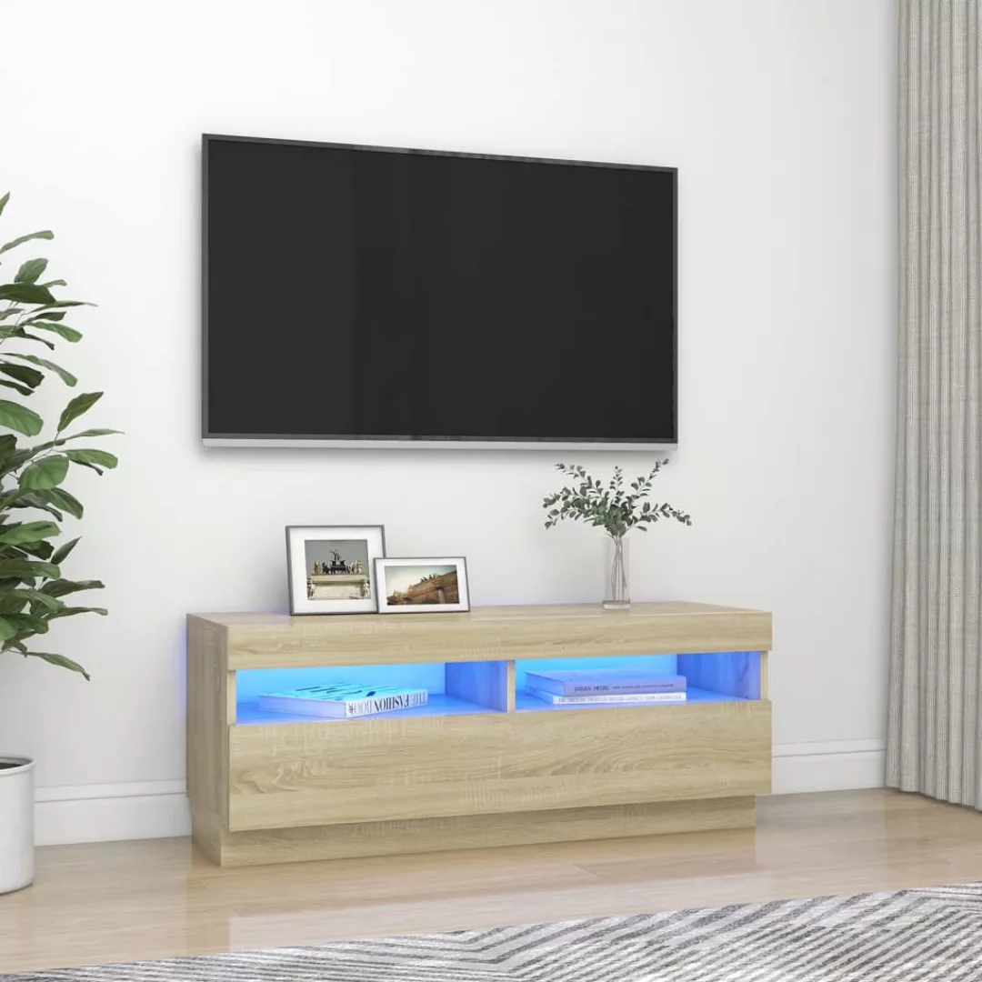 vidaXL TV-Schrank TV-Schrank mit LED-Leuchten Sonoma-Eiche 100x35x40 cm Low günstig online kaufen