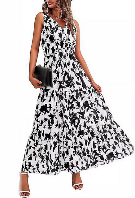 CHENIN Strandkleid Bedrucktes Kleid mit V-Ausschnitt und elastischer Taille günstig online kaufen