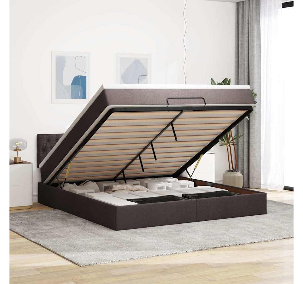 vidaXL Bett, Ottomane Bett mit Matratze & LEDs Dunkelbraun 180x200 cm Stoff günstig online kaufen